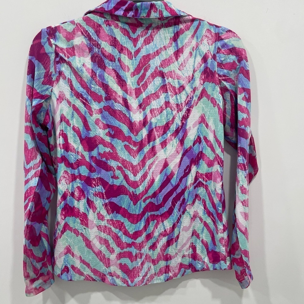 Ibkul Golf Top Small Multicolor 1/4 Zip Mock Neck Geometric Print Long Sleeve - Picture 2 of 5